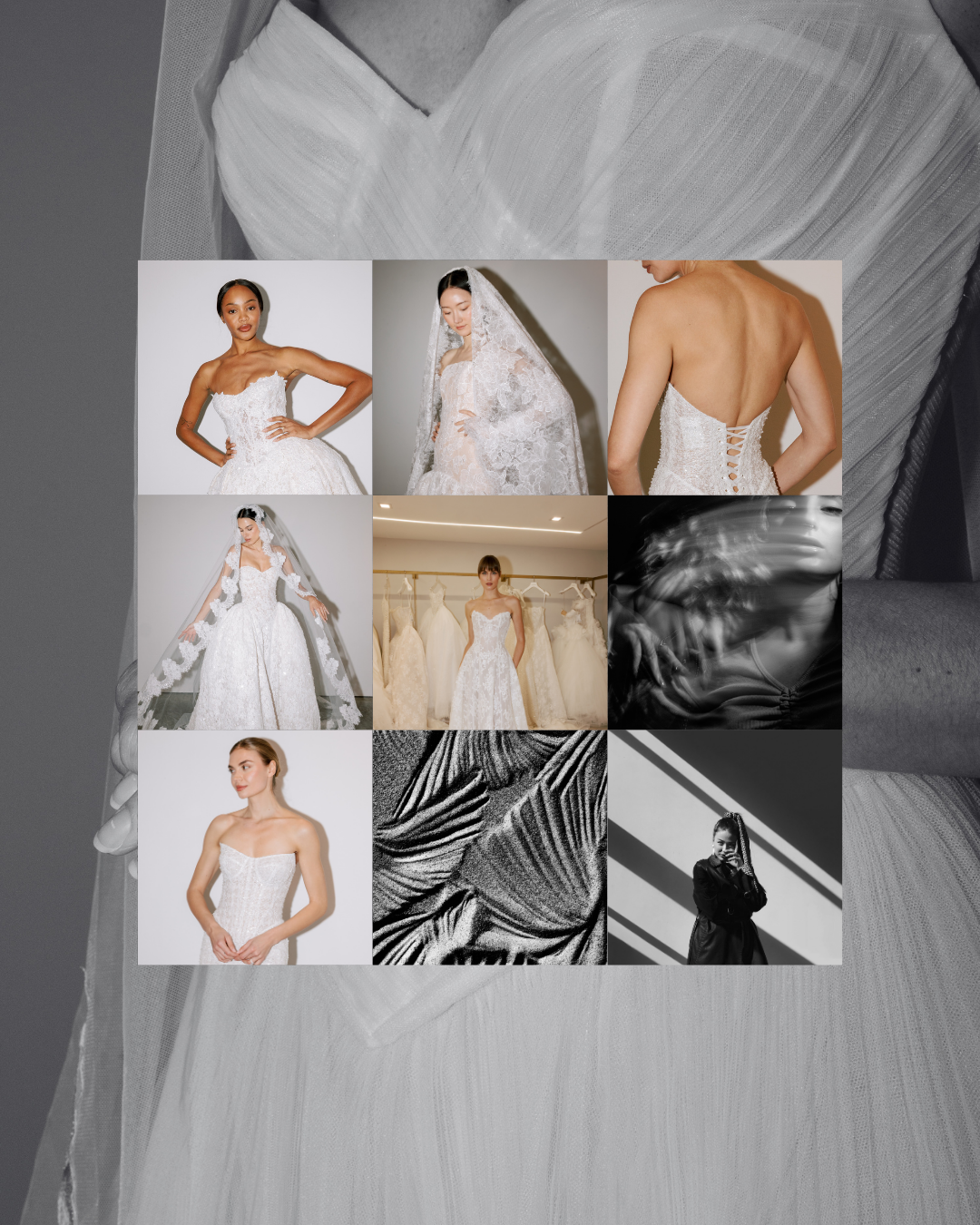 a  geometric collage of Pnina Tornai's latest collection, available exclusively at Bridals by Lori in June 2026