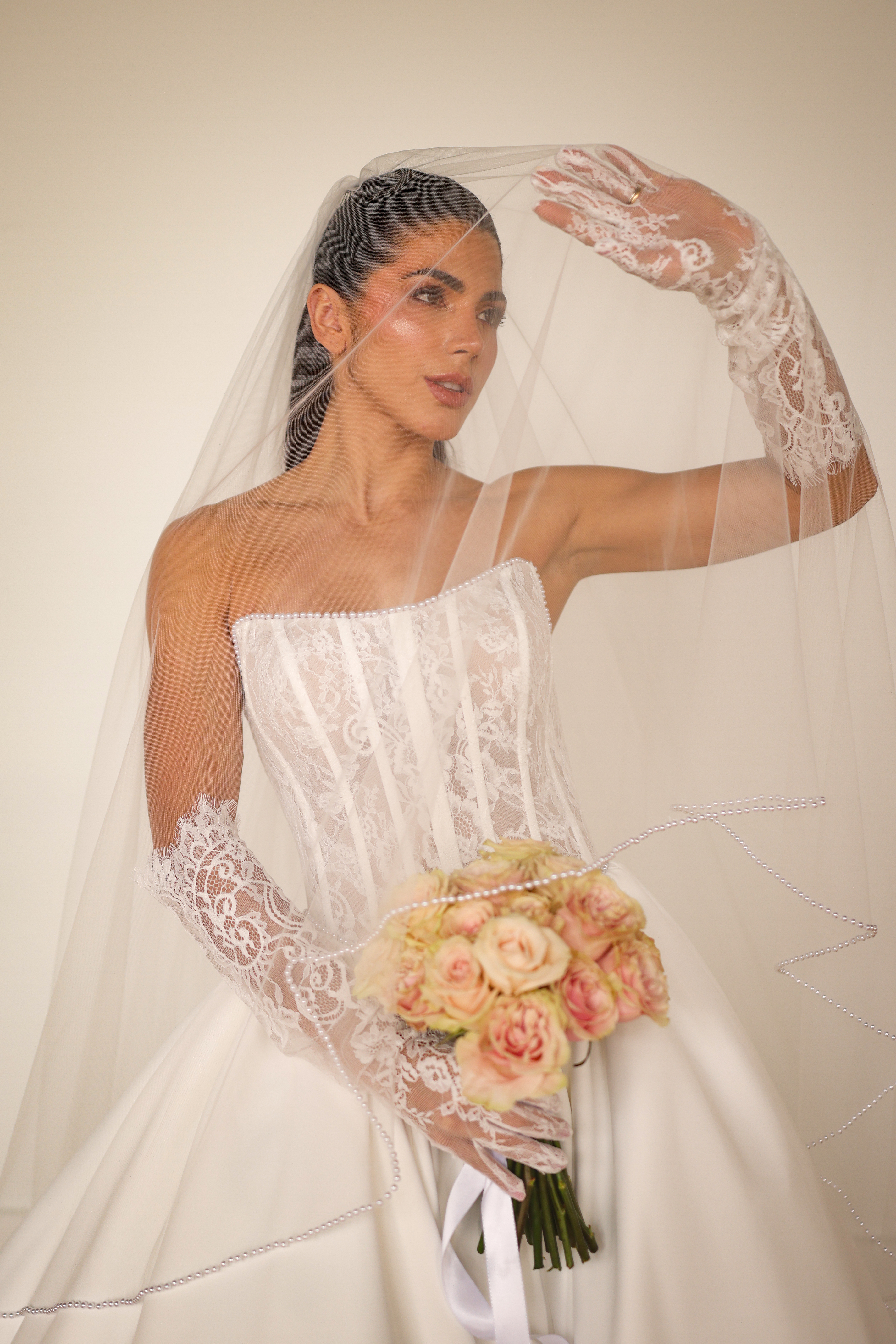 A variety of wedding dresses showing different silhouettes and styles
