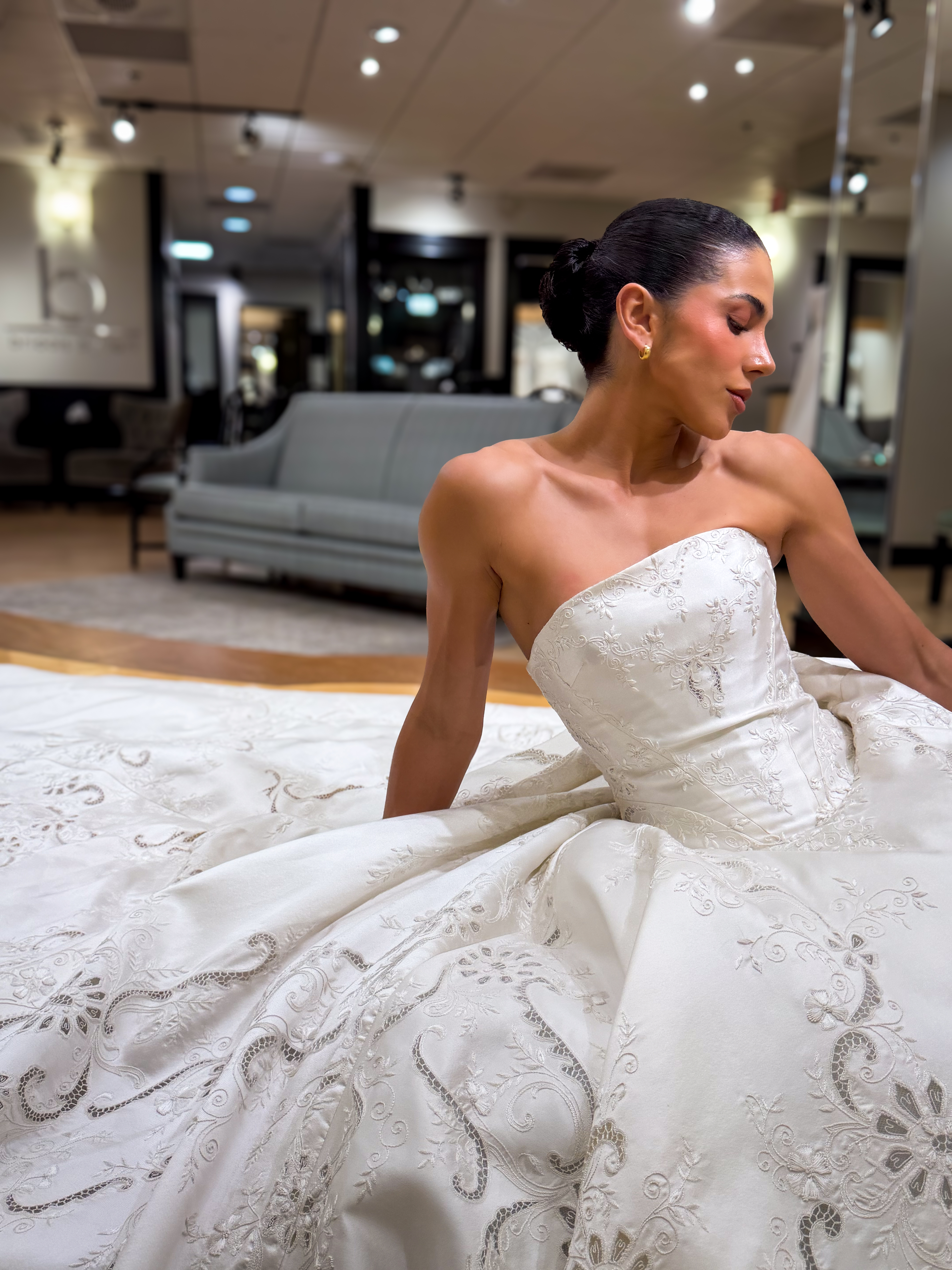 model embodies bridal elegance in a trunk show gown from Enaura, during the Enaura trunk show at bridals by lori, Atlanta